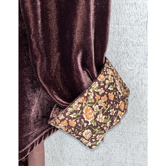 Natural Life Size Large Brown Velvet Button Down Floral Flip Cuff Gorpcore - Picture 8 of 14